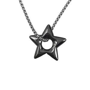 black puffy star pendant necklace handmade stainless‎ steel box chain adjustable